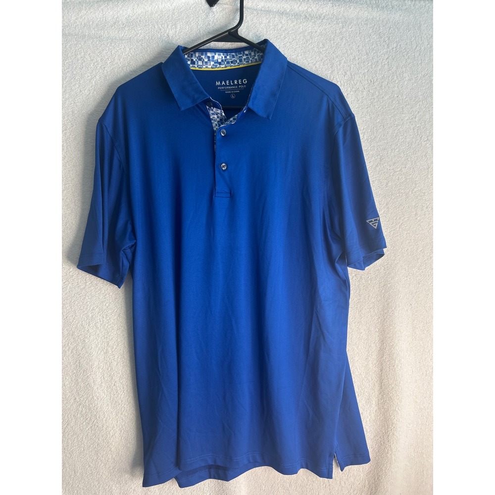 Maelreg Performance Polo Shirt Mens Large Royal Blue Short Sleeve Golf Athletic